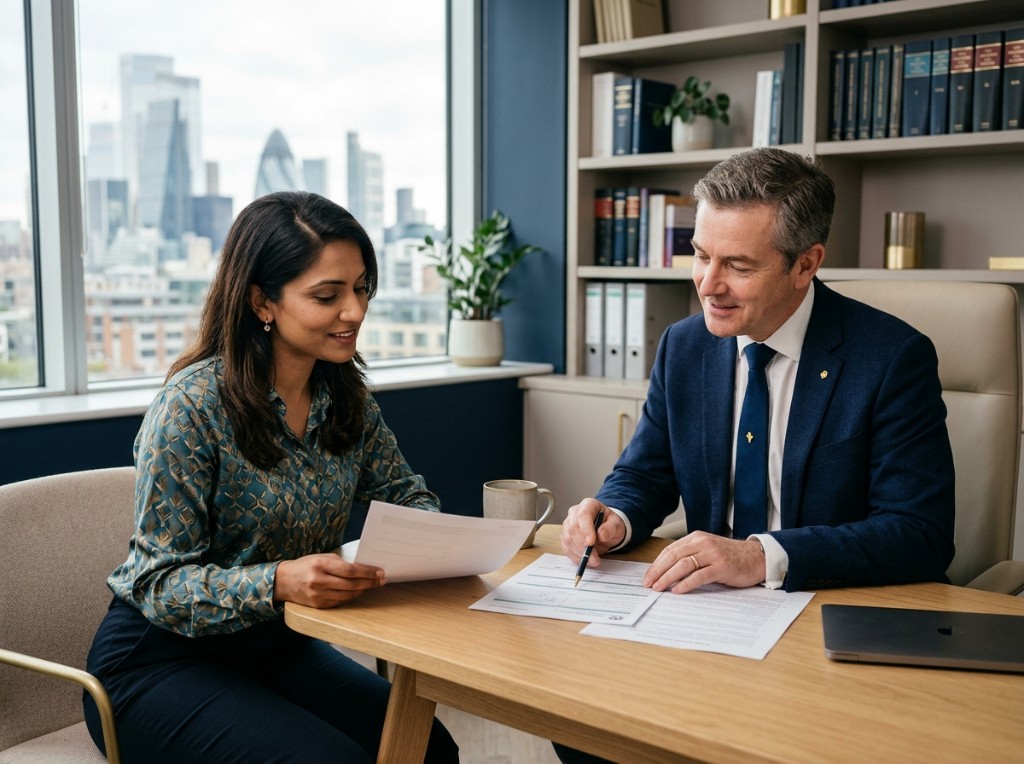 Thiago Crespo Immigration consultation — advisers reviewing documents together in a modern office